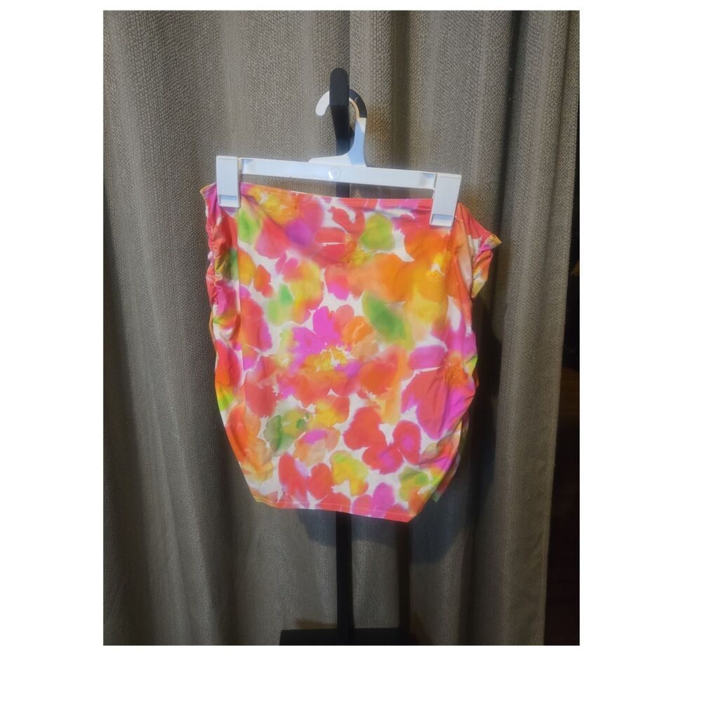 Shade & Shore Women's Floral Multicolor Ruched Stretch Swim Skirt Bottom L 12-14